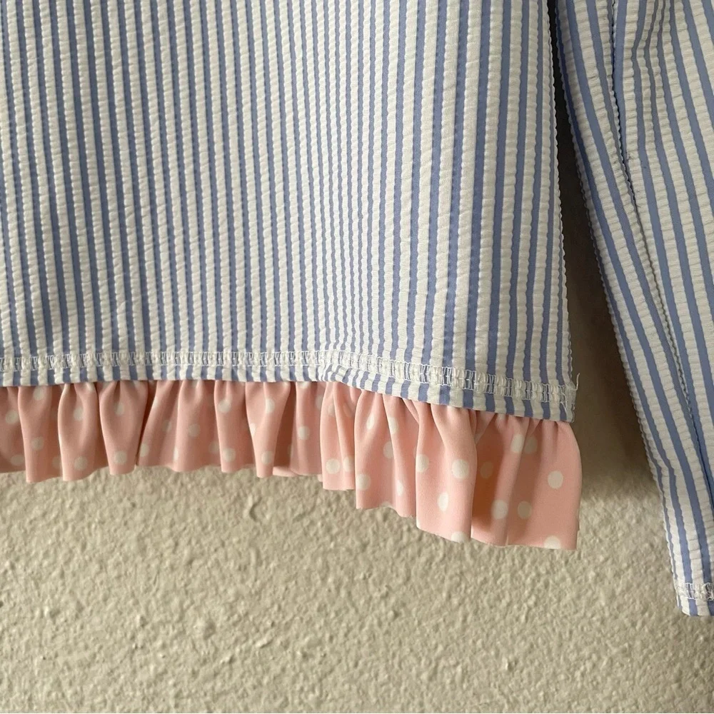 Ruffle Butts Seersucker Rash Guard Shirt Girls Size 10 Striped Long Sleeve Swim